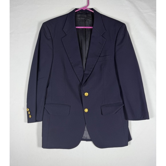 VTG Burberrys Blazer Men 38R Navy Wool Gold Custom Buttons Virginia Military VMI - Picture 1 of 12